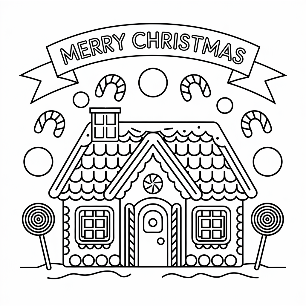 Gingerbread House Merry Christmas Coloring Pages for Holiday Fun