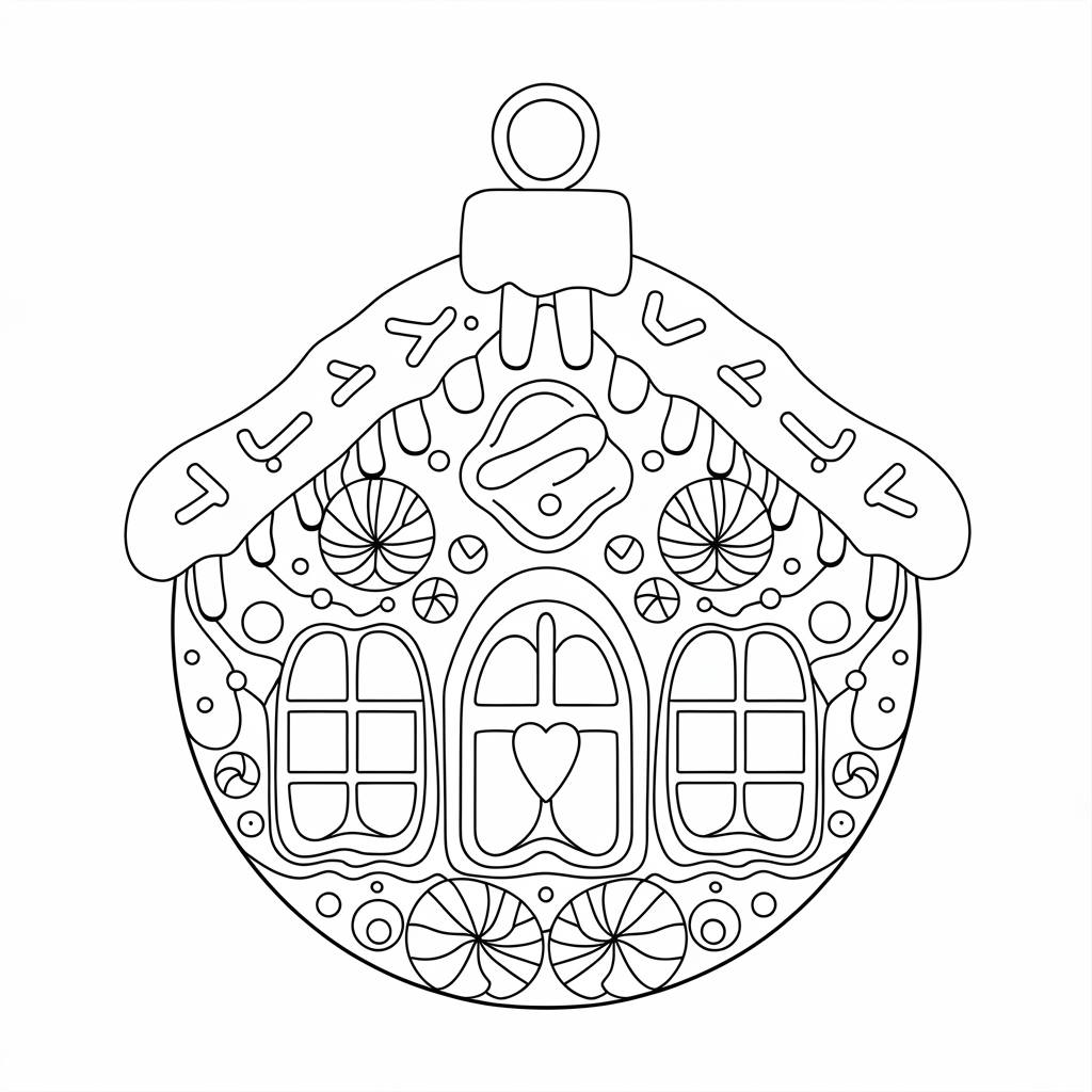 Gingerbread House Christmas Ornament Coloring Page for Kids