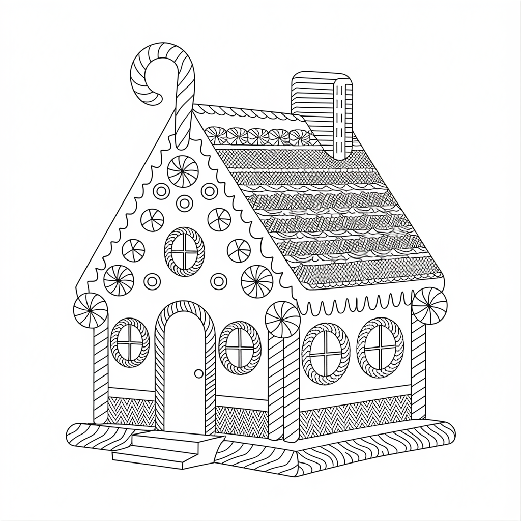 Gingerbread House Christmas Coloring Pages for Adults