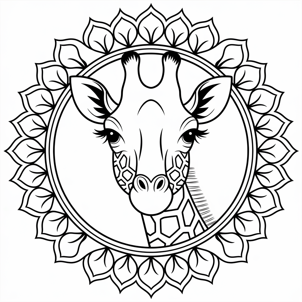 Giraffe Head Mandala Coloring Page