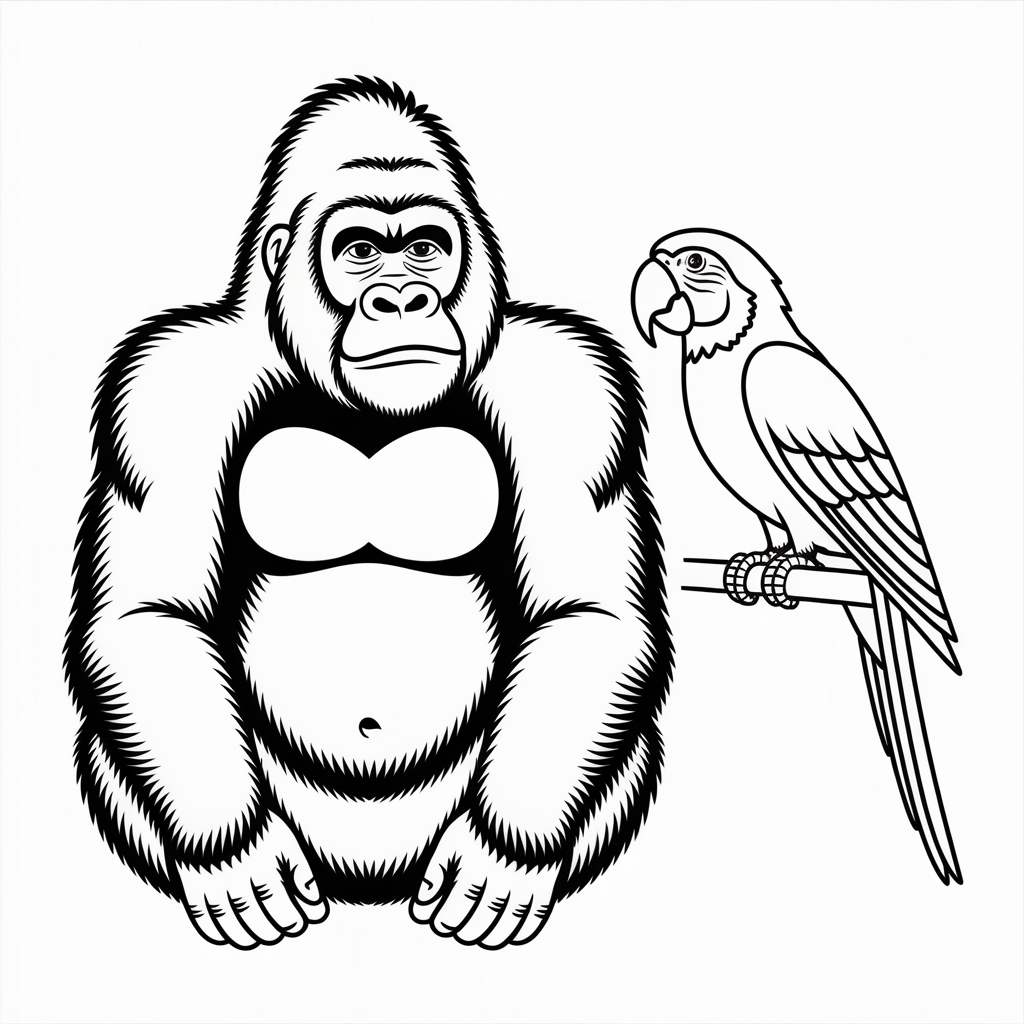 Gorilla and Parrot Coloring Pages