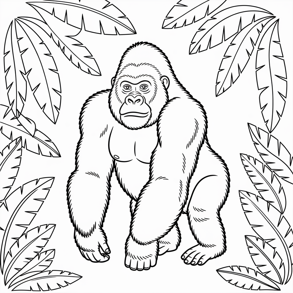 Gorilla in the Jungle Coloring Pages 
