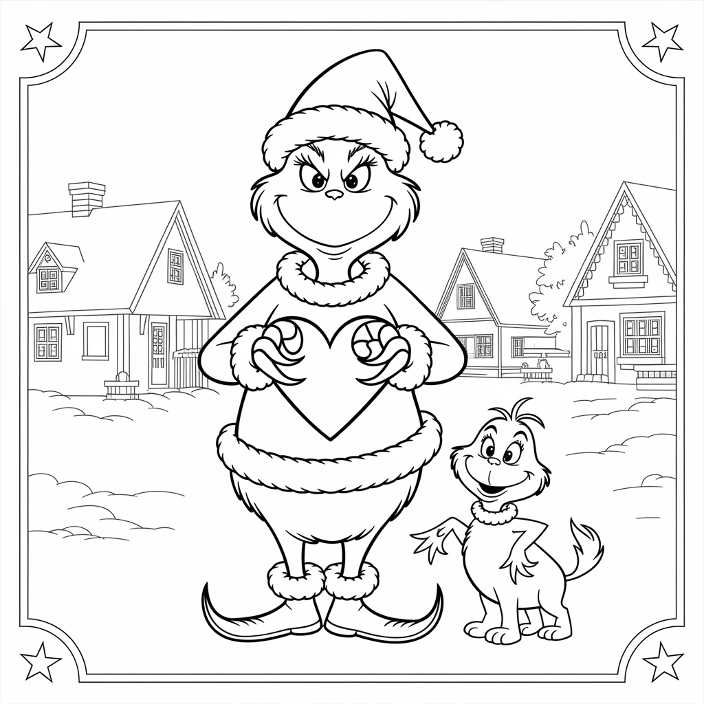 Free Printable Grinch Christmas Card Coloring Page for Kids
