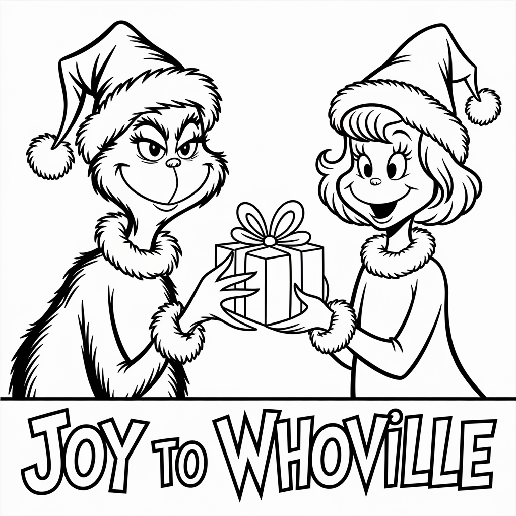 Grinch & Cindy Lou Whoville Christmas Card Coloring Page Free