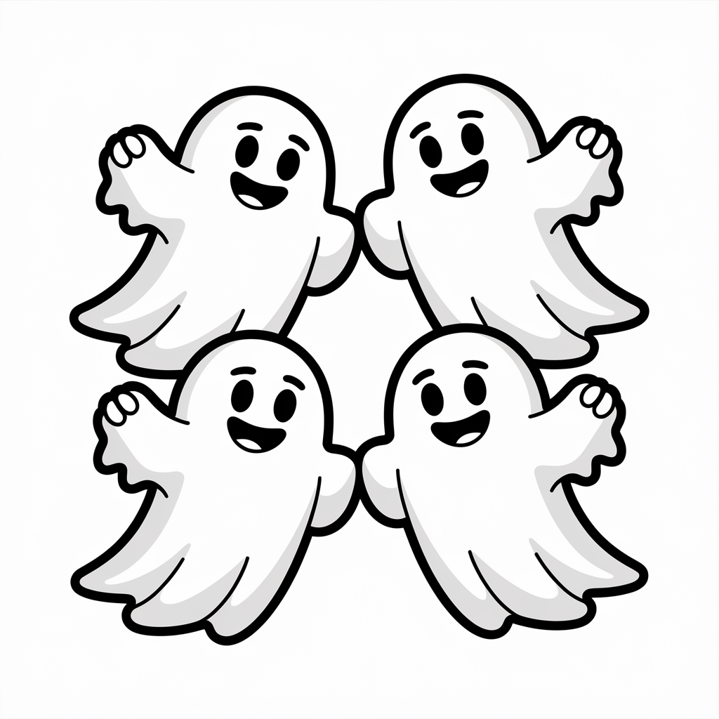 Happy Ghost Parade Easy Halloween Coloring Pages Printable