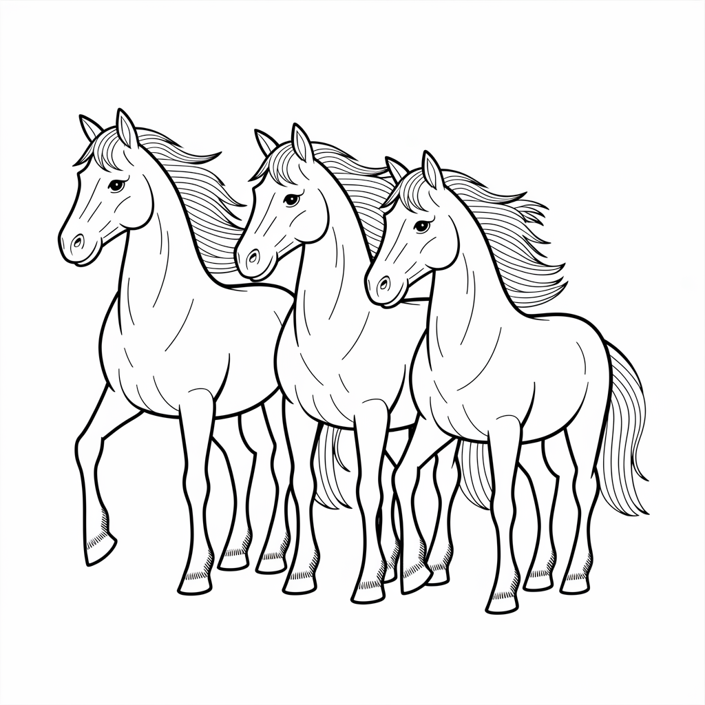 Group of Horses Coloring Sheet