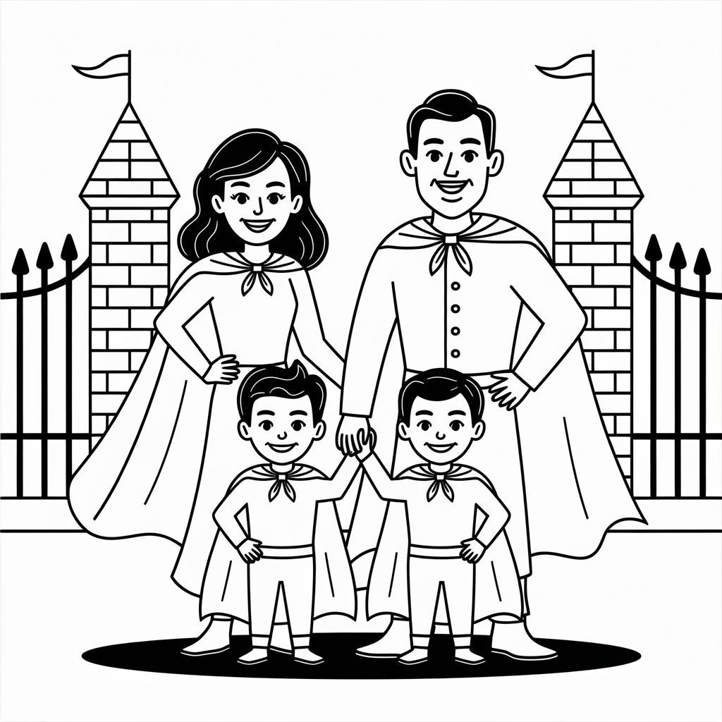 Happy Vampire Family Coloring Page