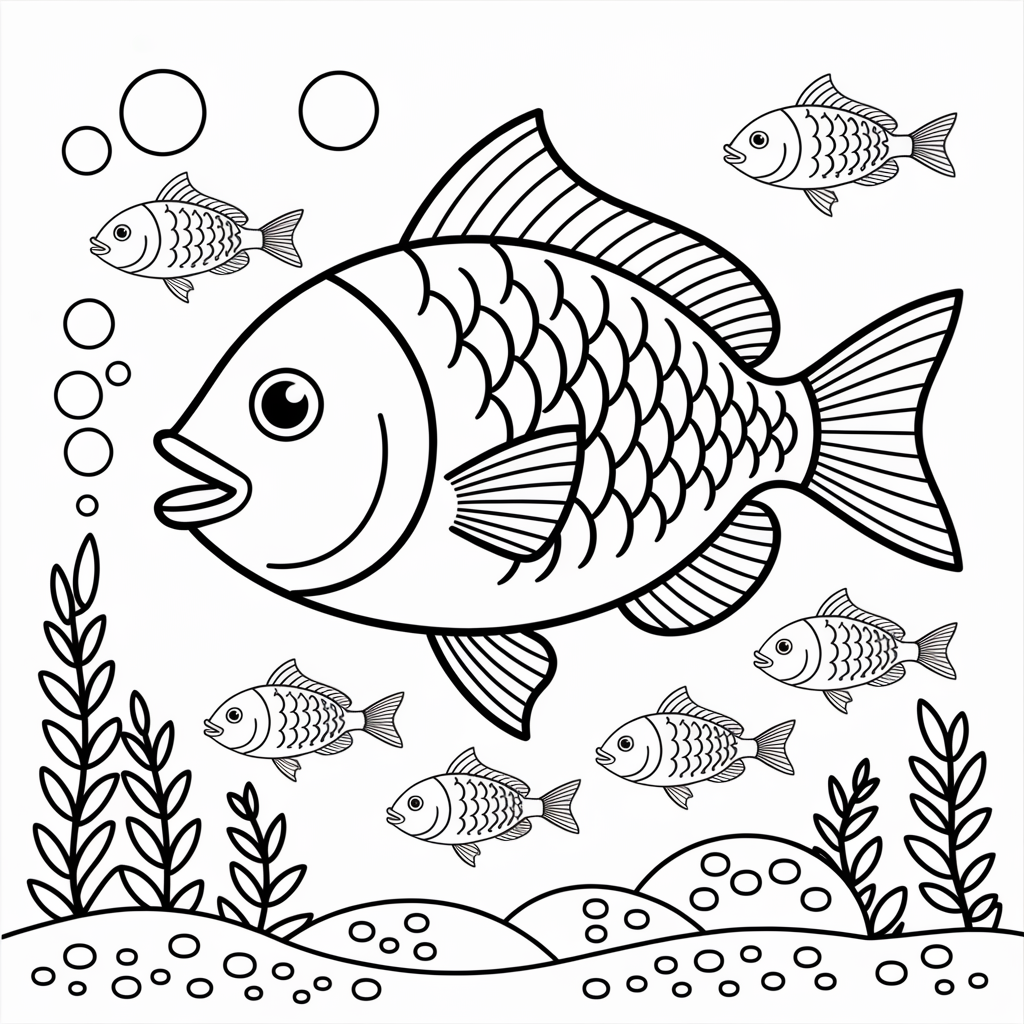 Rainbow Fish in a School of Fish Coloring Pages