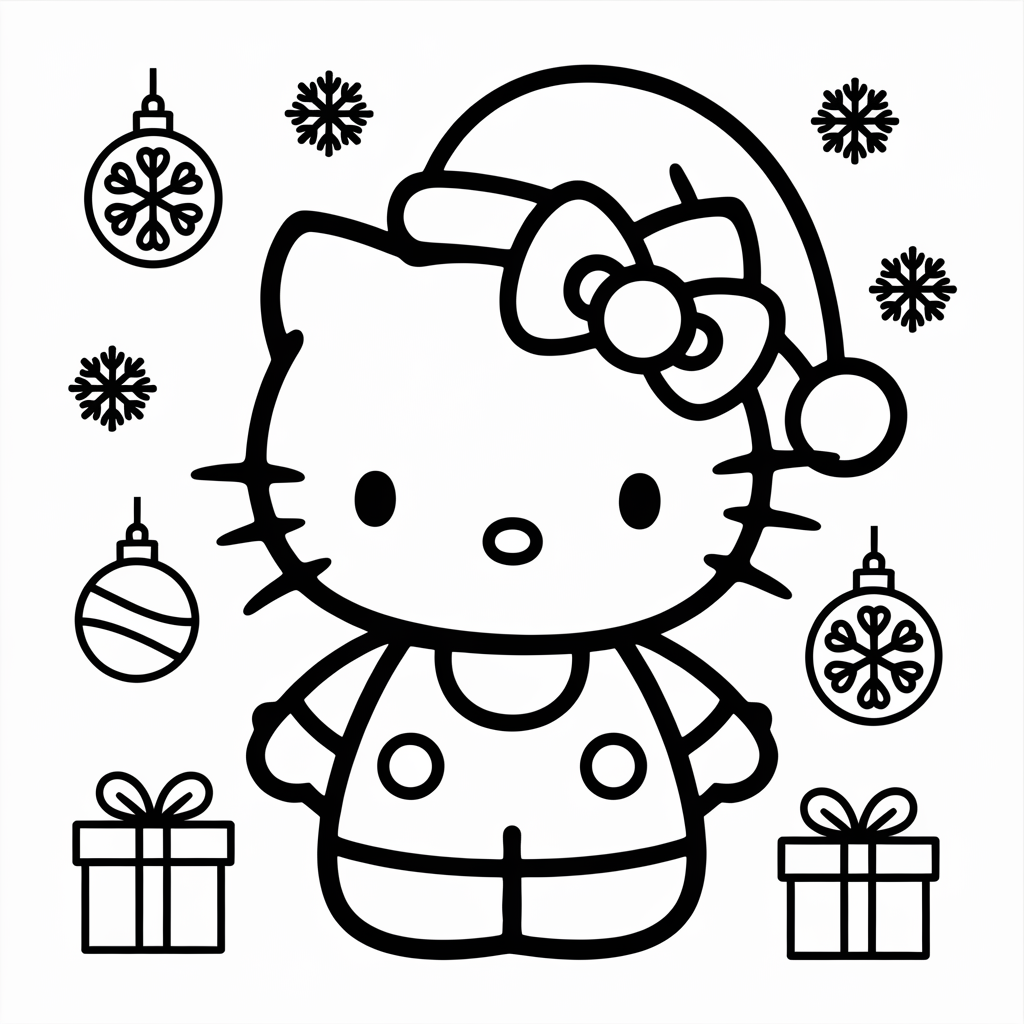 Free Printable Hello Kitty Christmas Coloring Pages for Kids