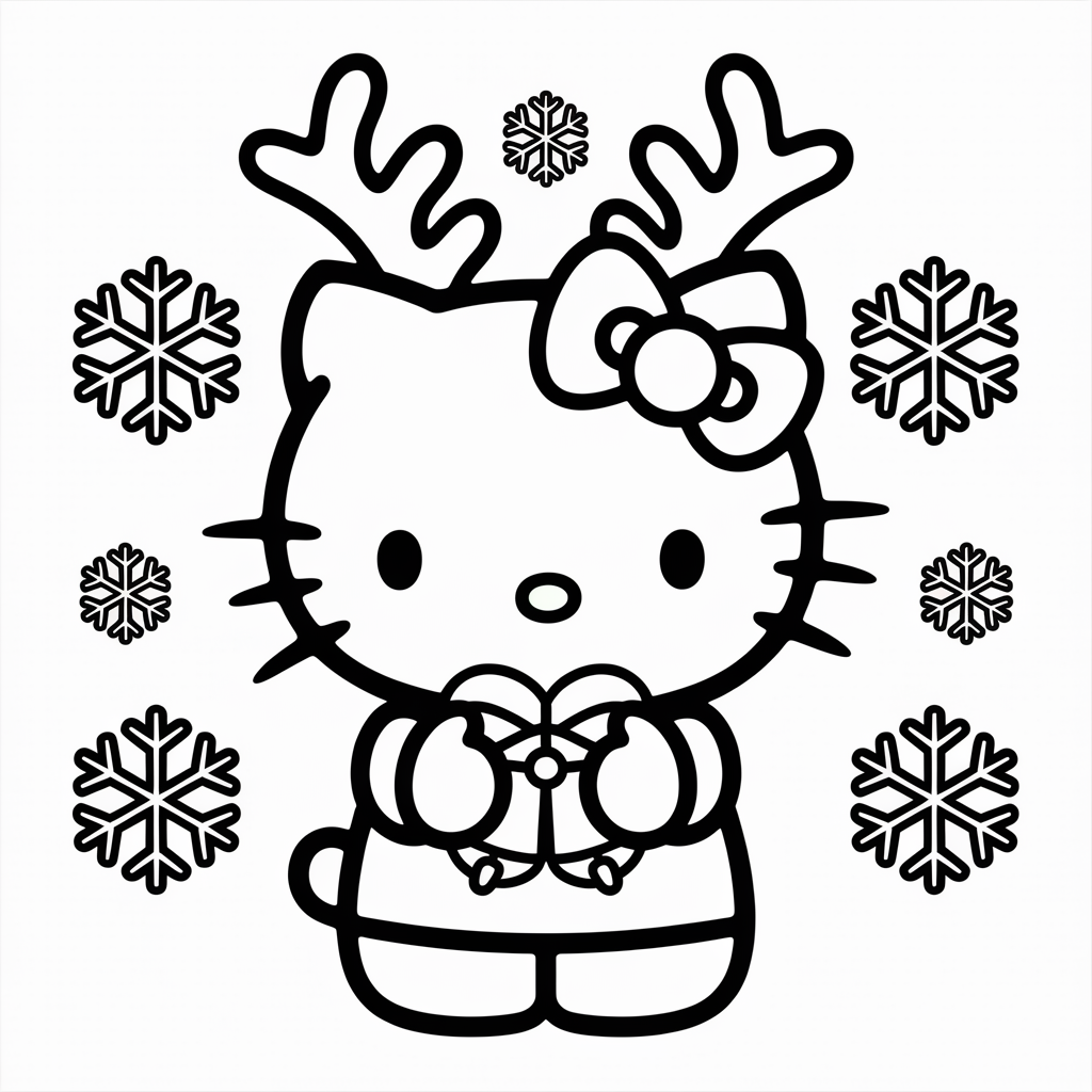 Reindeer Antlers Hello Kitty Christmas Coloring Pages