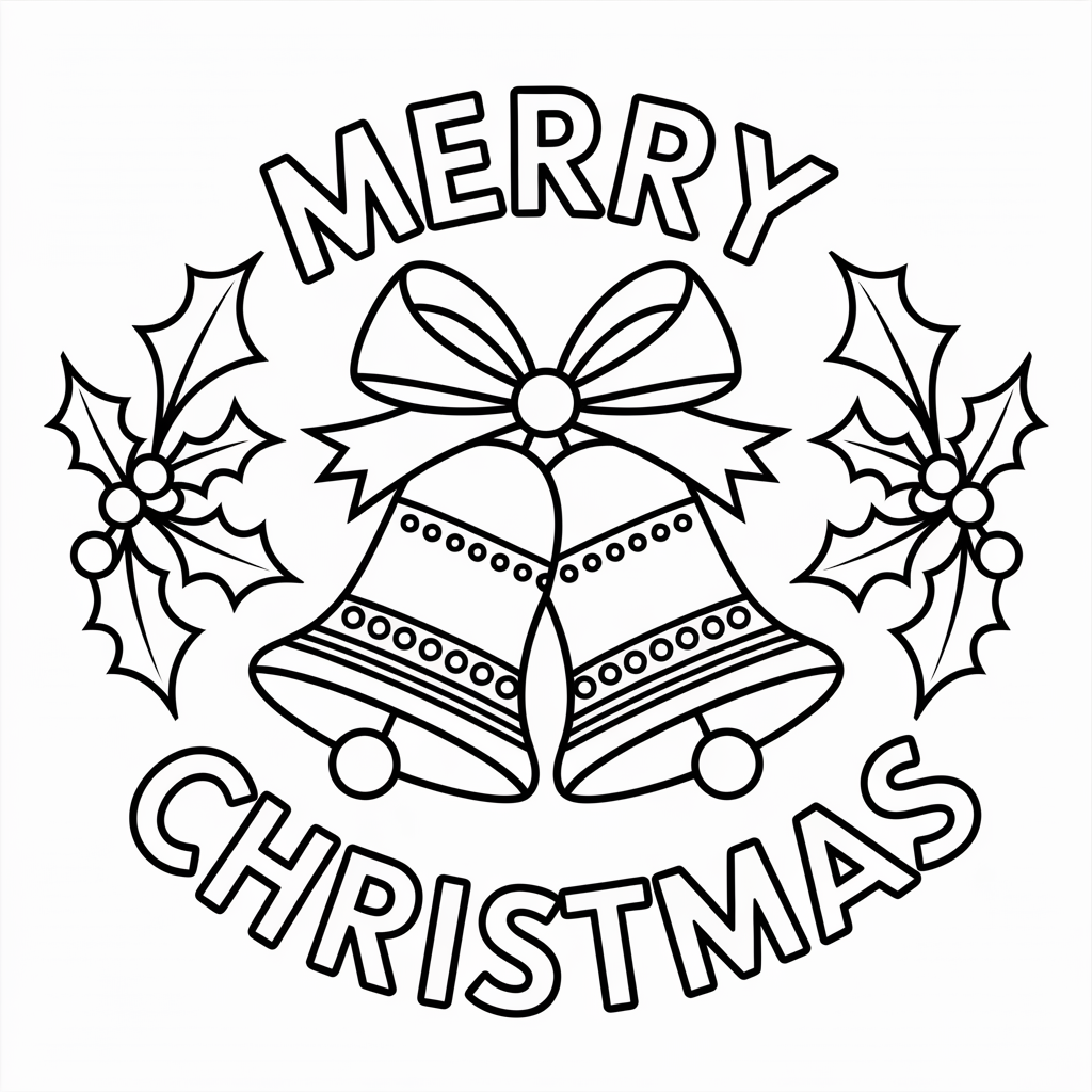 Festive Bells and Ribbons Merry Christmas Coloring Pages Free