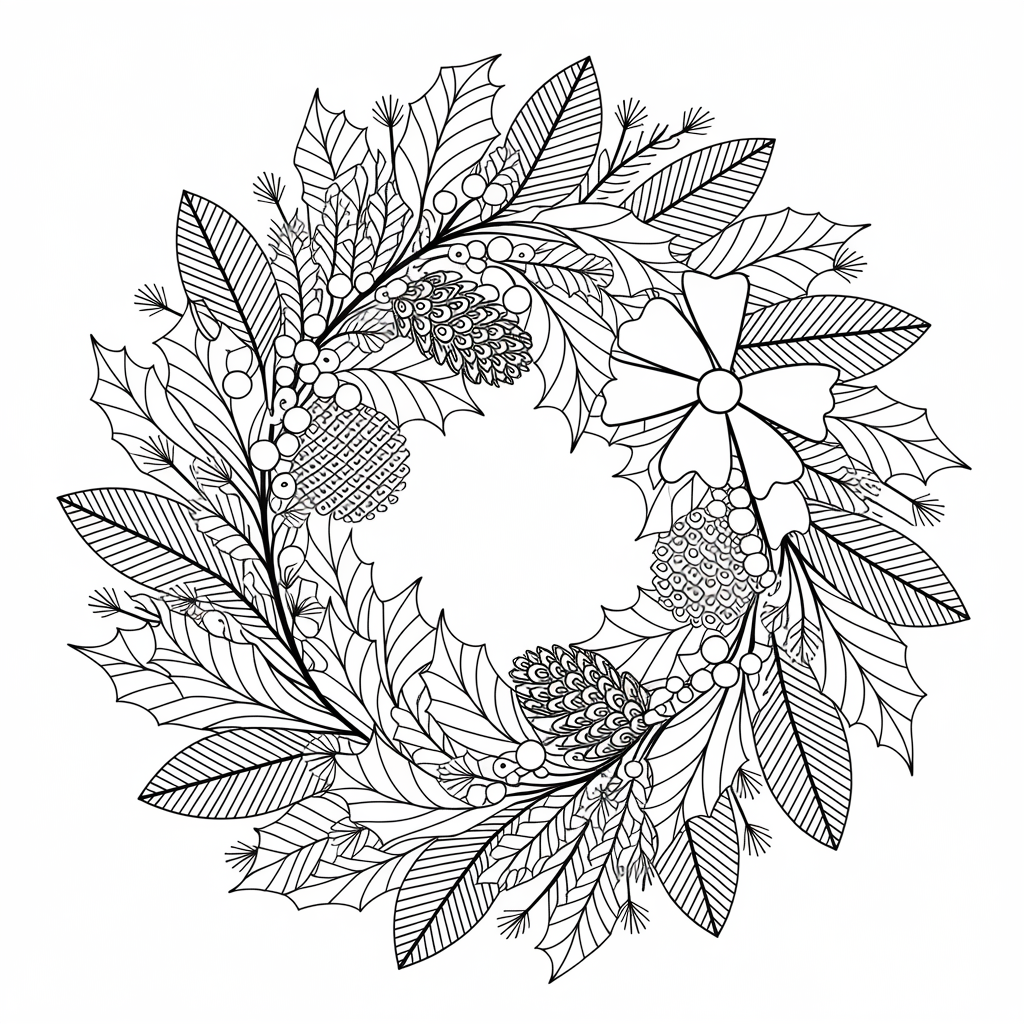 Free Holiday Wreath Christmas Coloring Pages for Adults