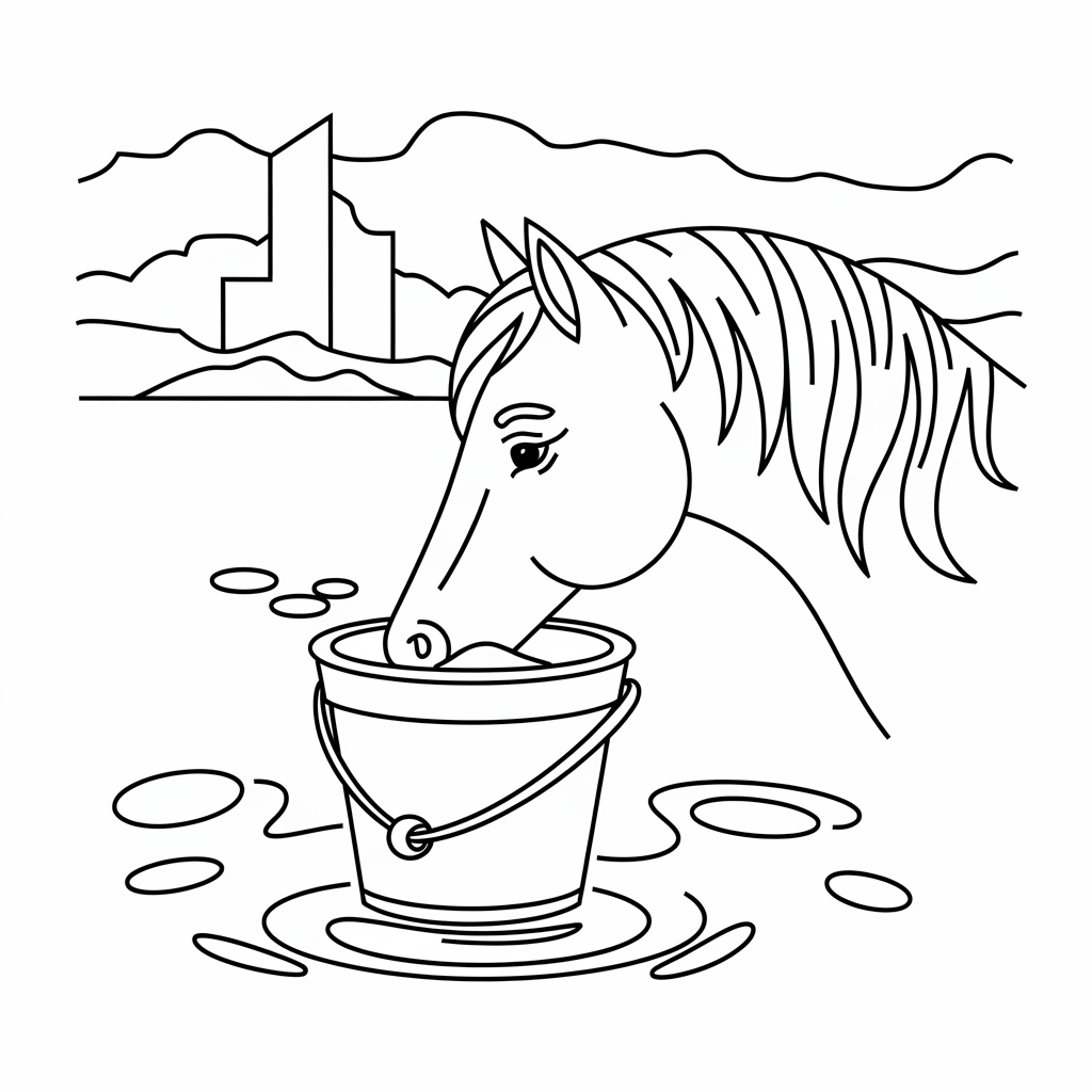 Horse Drinking Water Coloring Sheet for Children