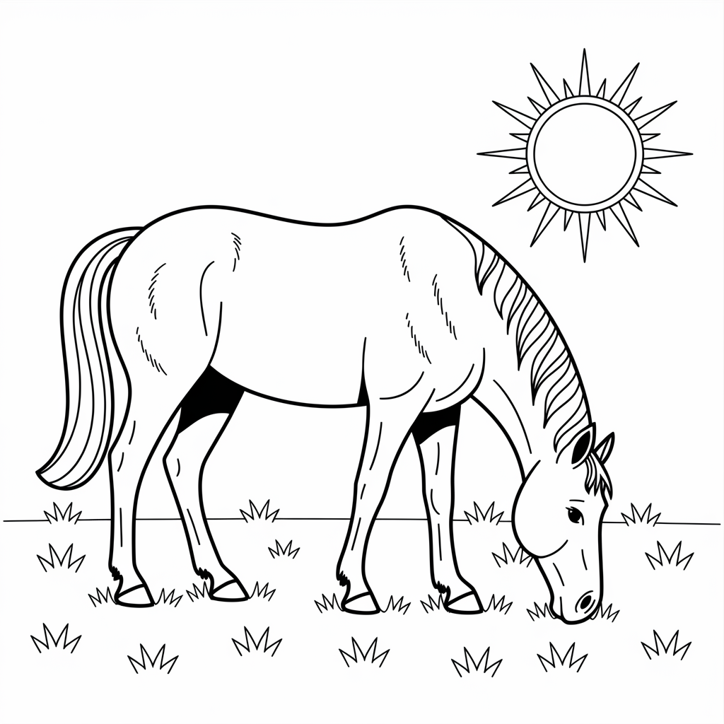 Horse Grazing in Field Coloring Sheet