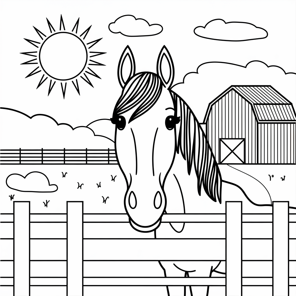 Horse Peeking Over Fence Coloring Page
