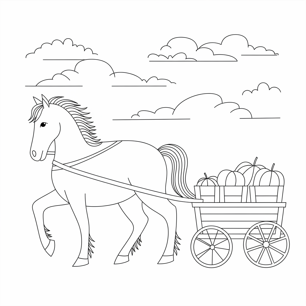 Horse Pulling a Cart Coloring Sheet for Kids
