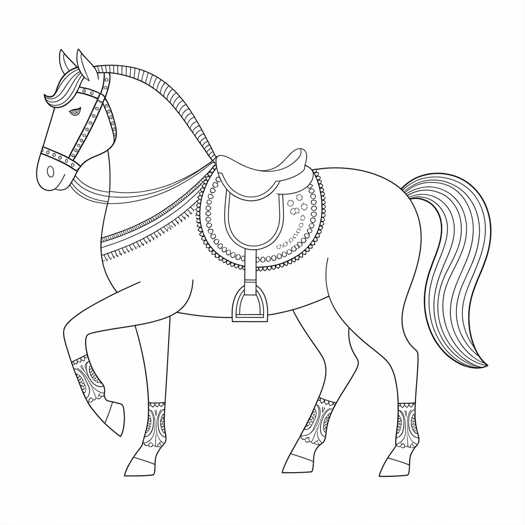 Horse with Saddle Coloring Sheet