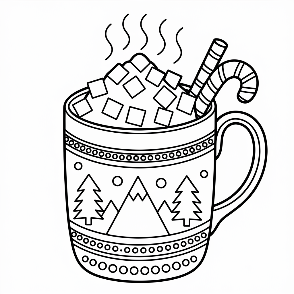 Decorative Hot Chocolate Mug Coloring Page