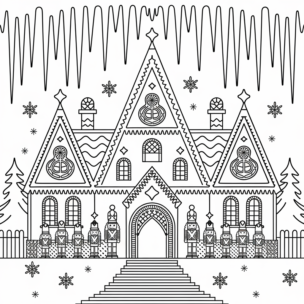 Christmas Gingerbread House Coloring Pages Inspired by Frozen & The Nutcracker