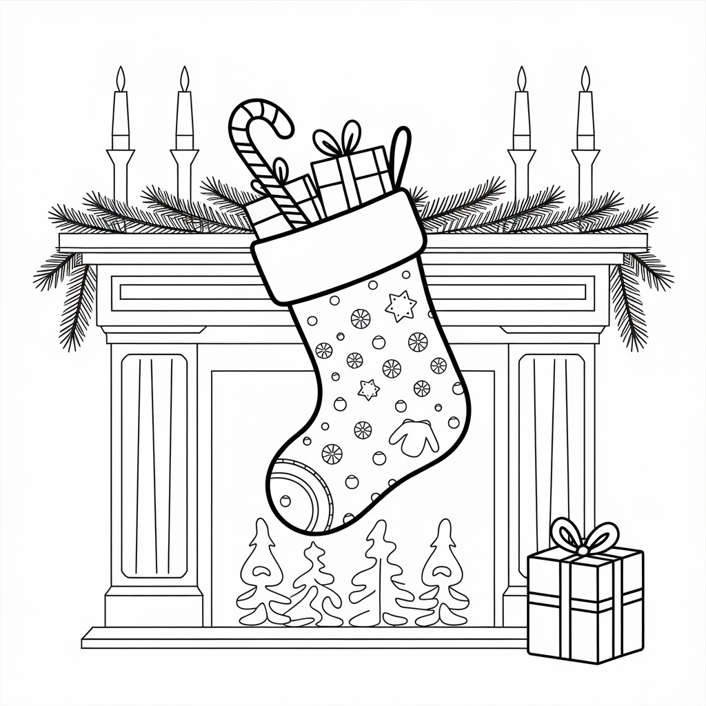 Simple and Easy Christmas Stocking Coloring Pages