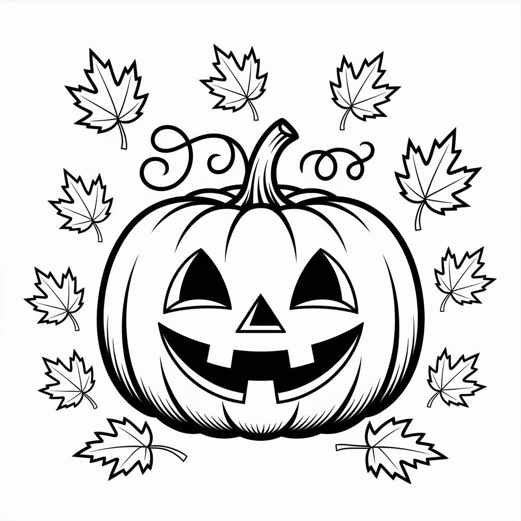 Smiling Jack-o’-Lantern with Autumn Leaves