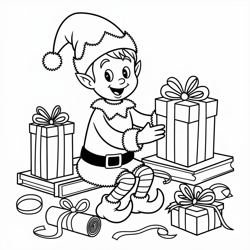 Buddy the Elf Wrapping Presents Coloring Page – Fun Holiday Printable