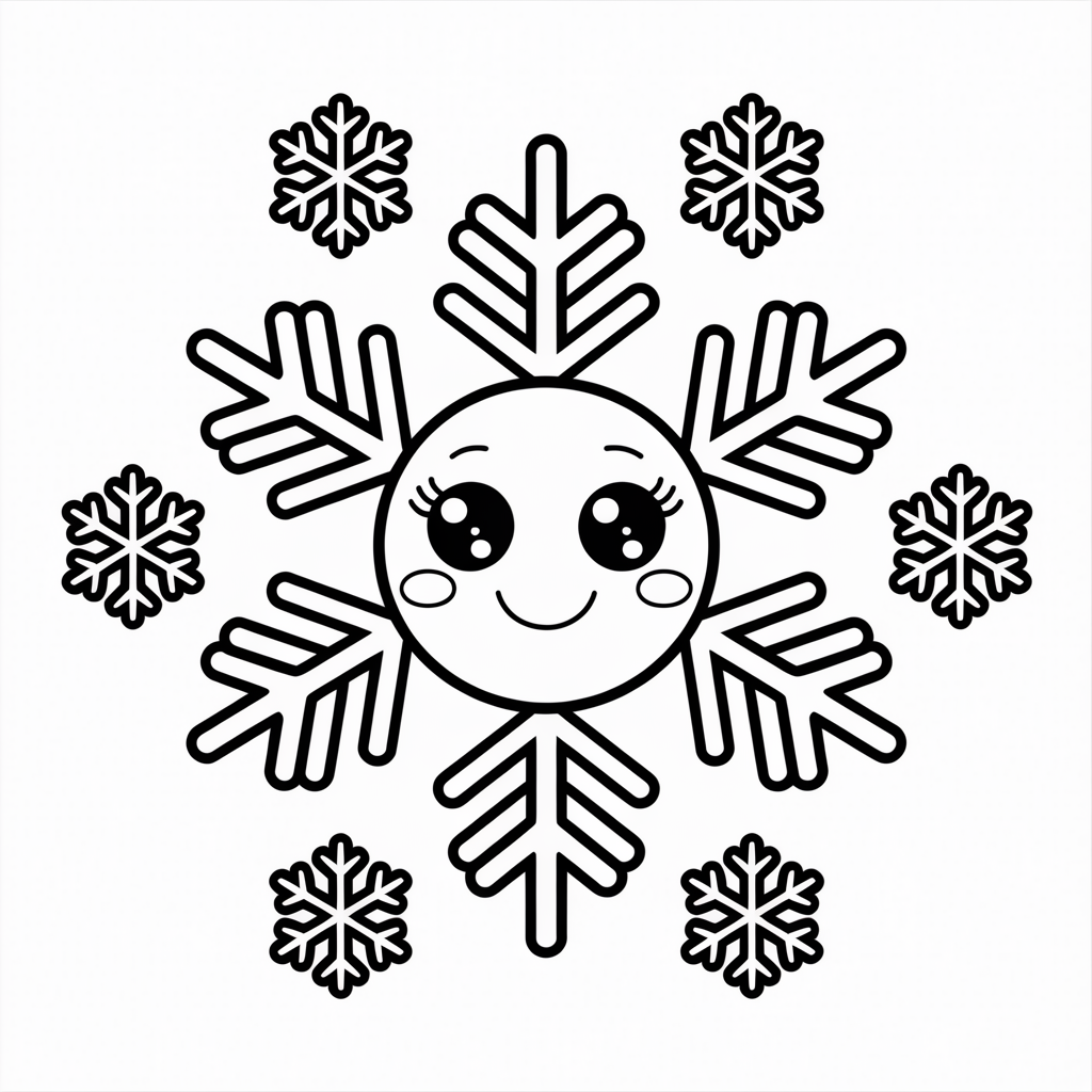 Cute Kawaii Snowflake Coloring Page 