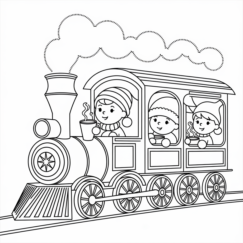 Kids Drinking Hot Cocoa on Christmas Train