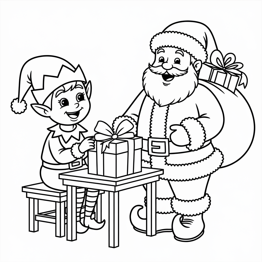 Elf Helping Santa Wrap Presents