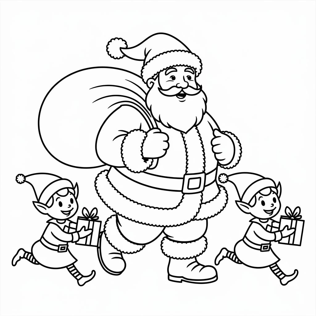 Santa with Elves Delivering Gifts
