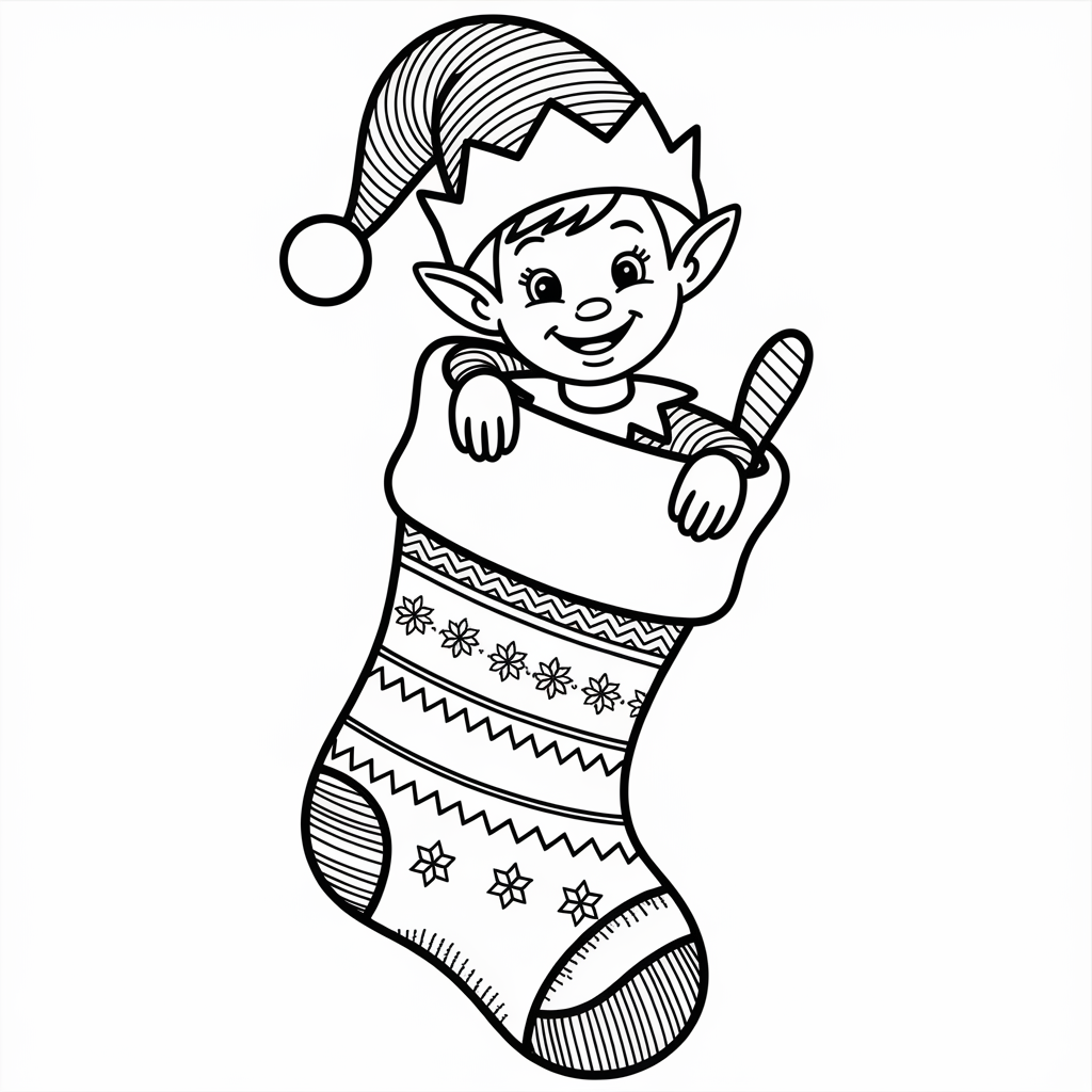 Elf Peeking Out of a Christmas Stocking 