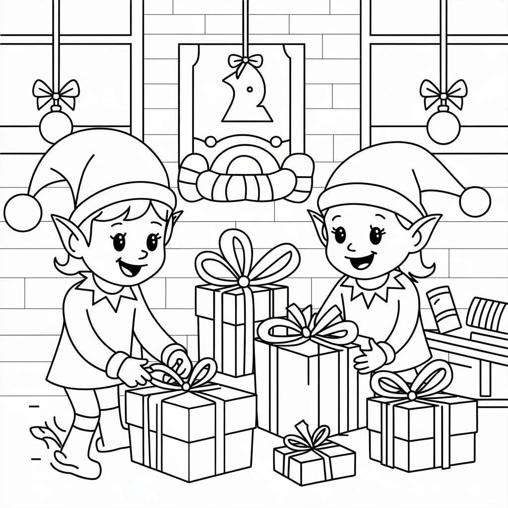 Elves Wrapping Gifts in Santa’s Workshop