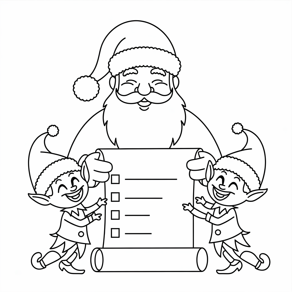 Elf and Santa Checking the Naughty and Nice List