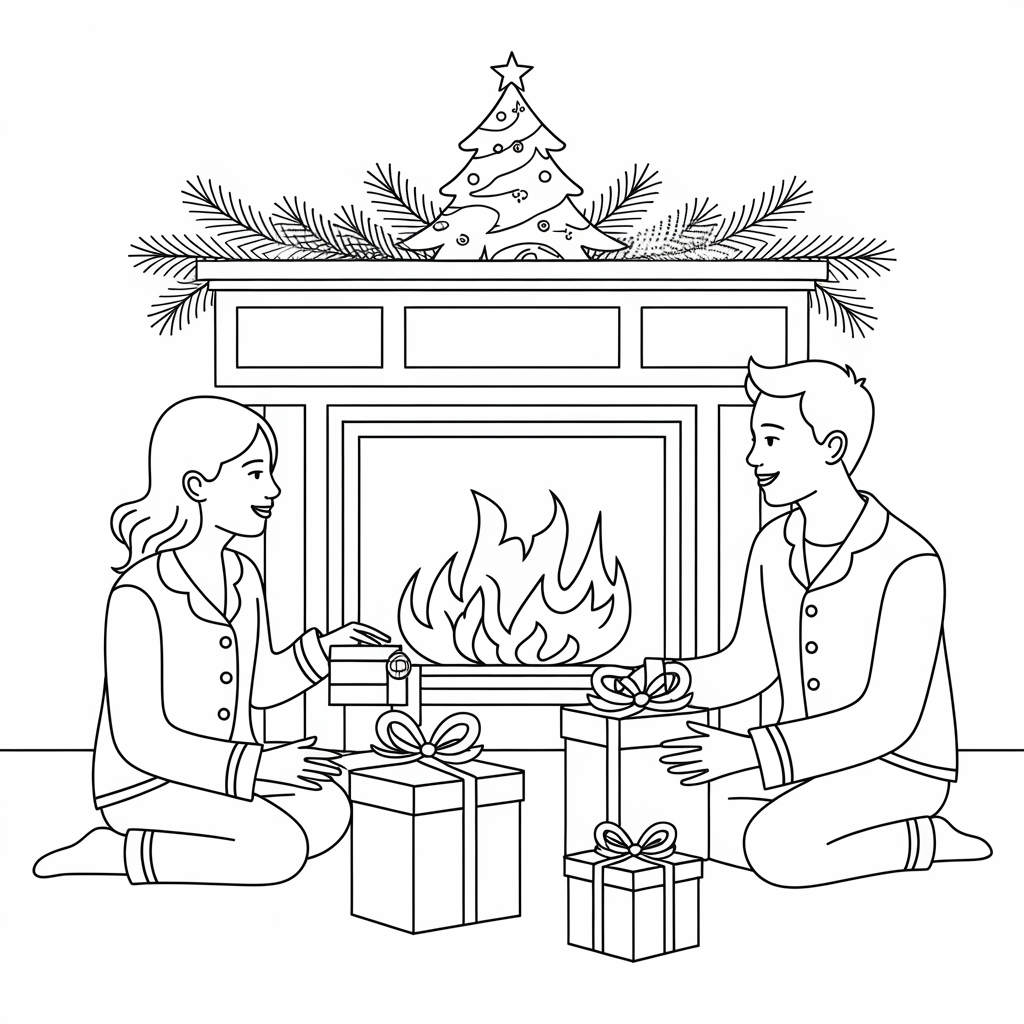 Family in Pajamas Opening Presents