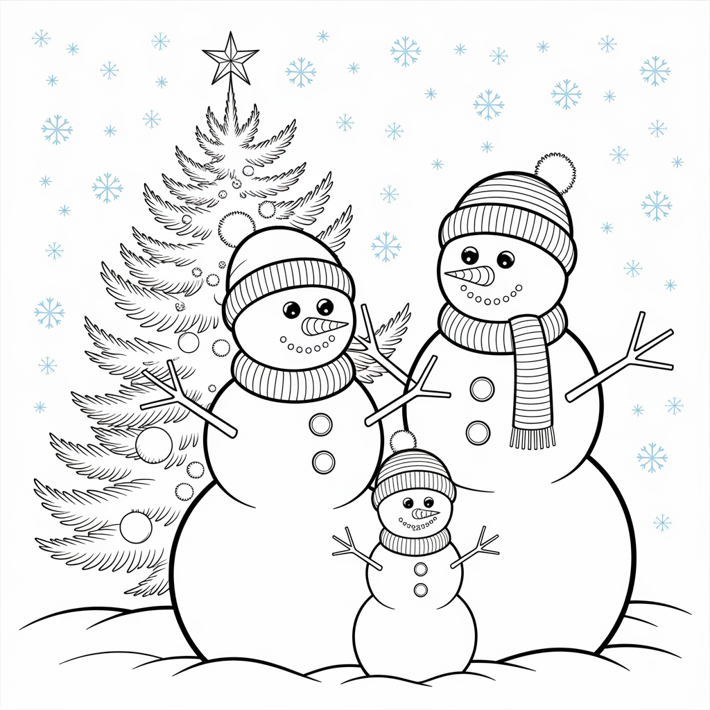 Snowman Family in the Snow