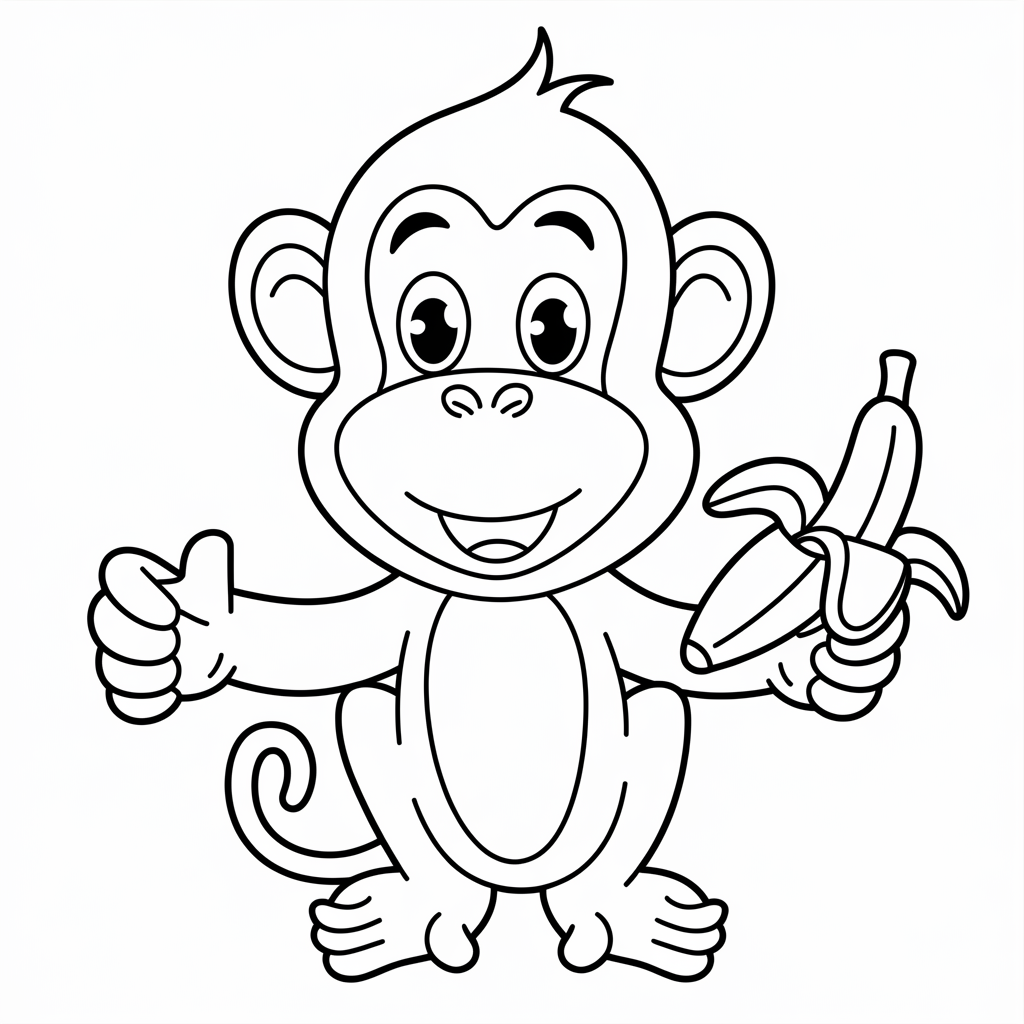 Cartoon Monkey Holding Banana Coloring Page