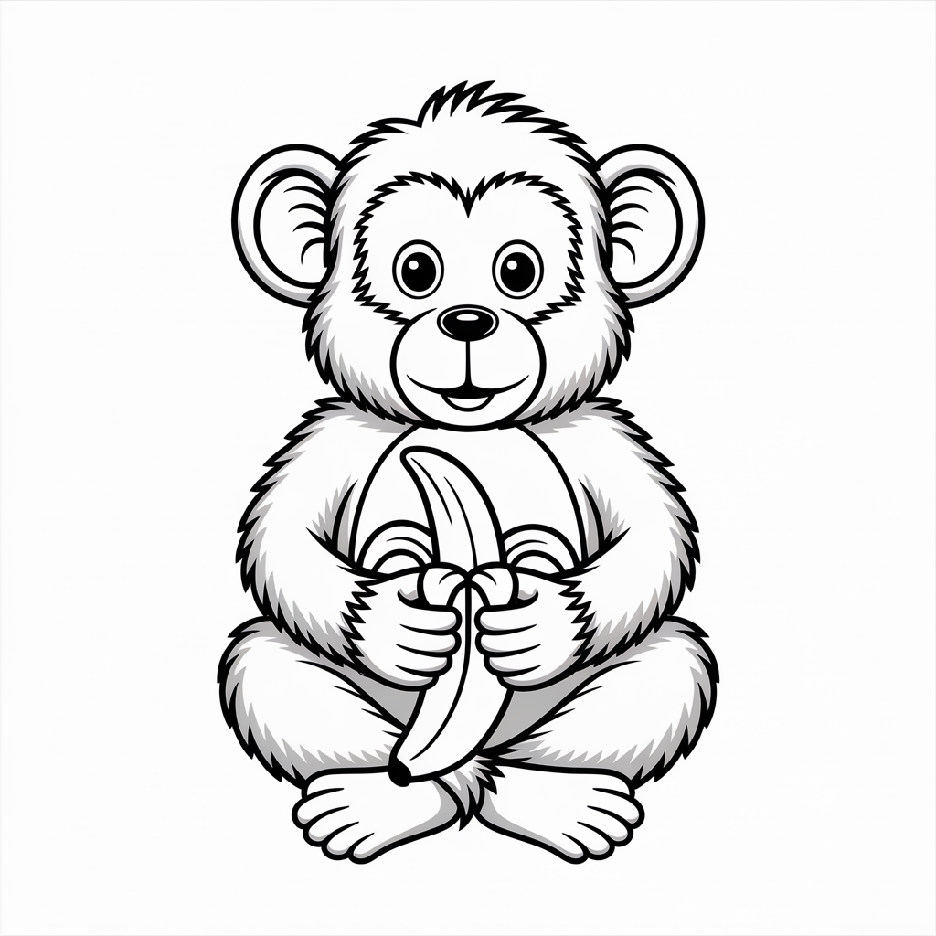 Monkey Eating Banana Coloring Page 