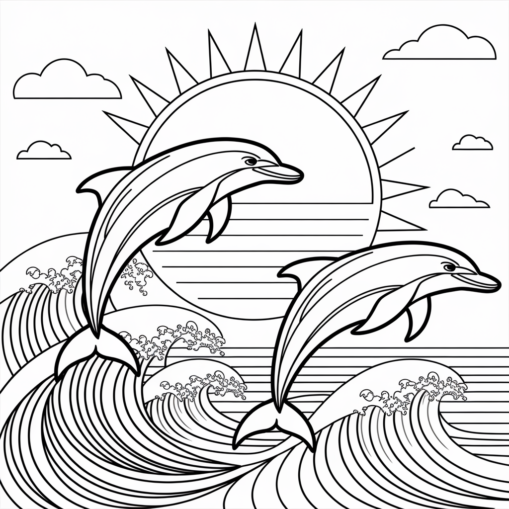 Sunset Dolphin Coloring Pages