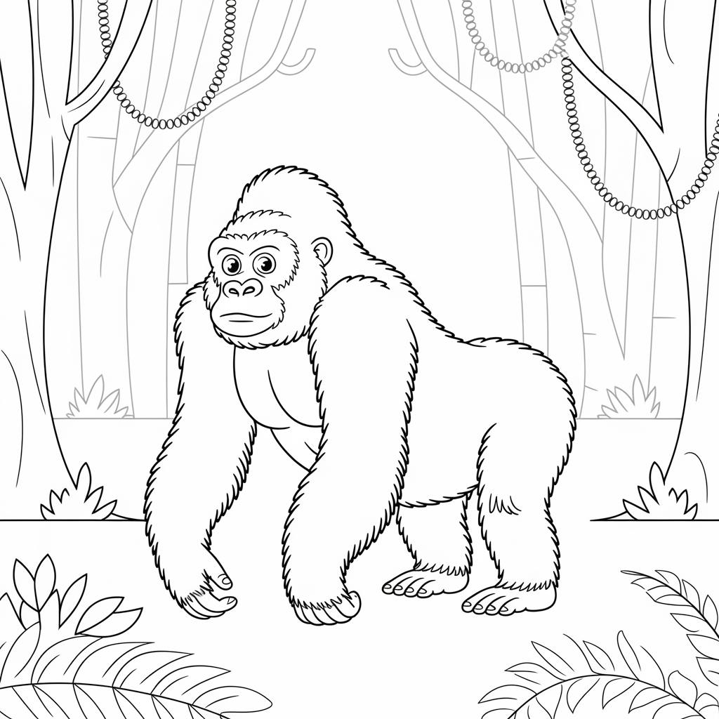 Gorilla Walking in Jungle Coloring Pages