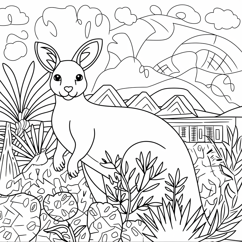 Kangaroo with Australian Plants Coloring Pages