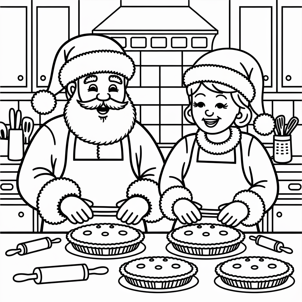Santa and Mrs. Claus Baking Pies