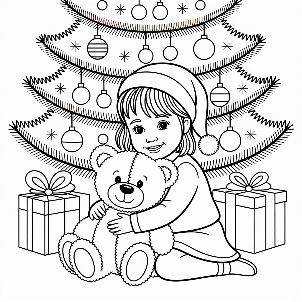 Girl Hugging Teddy by the Tree