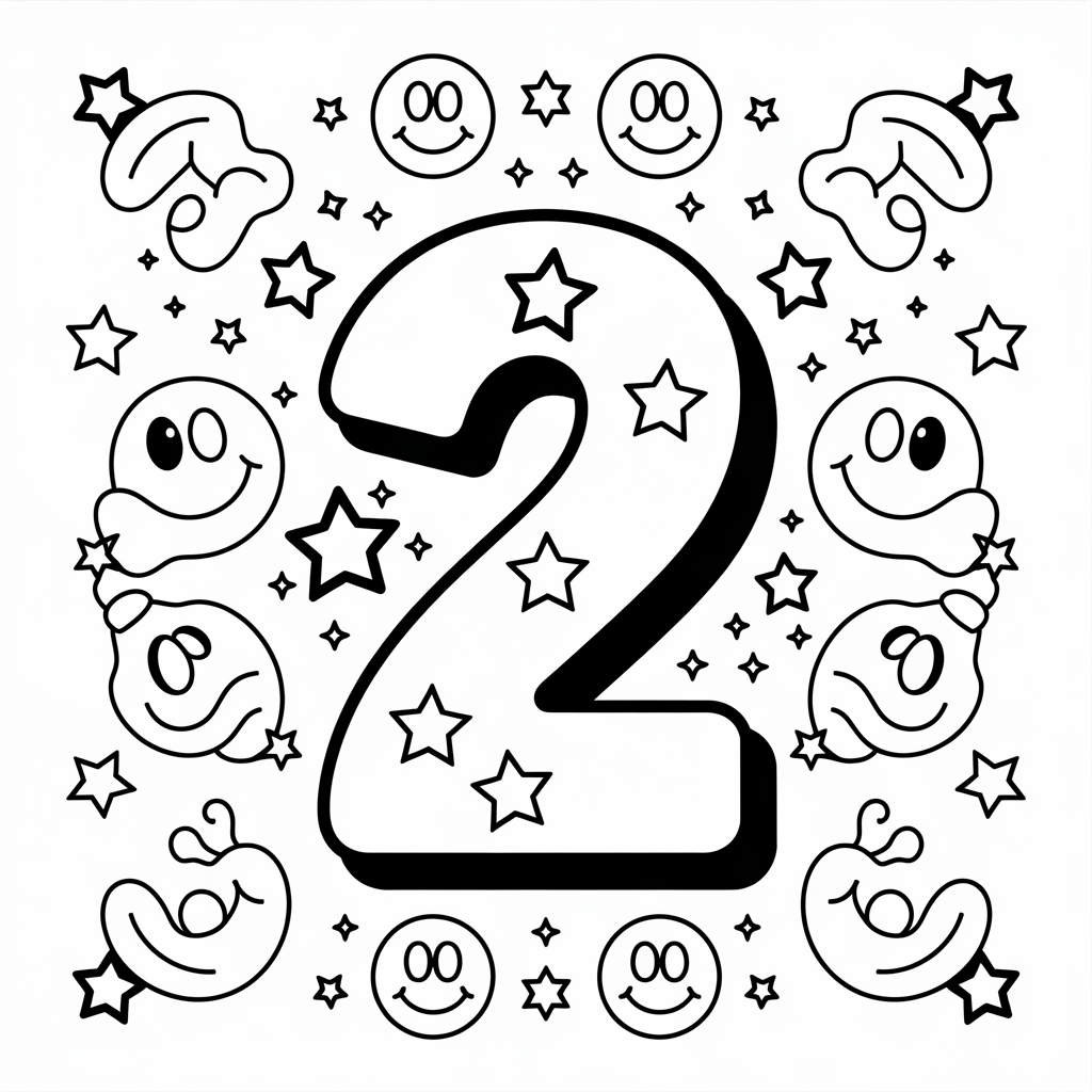 Cute Number 2 Coloring Page for Preschool Kids