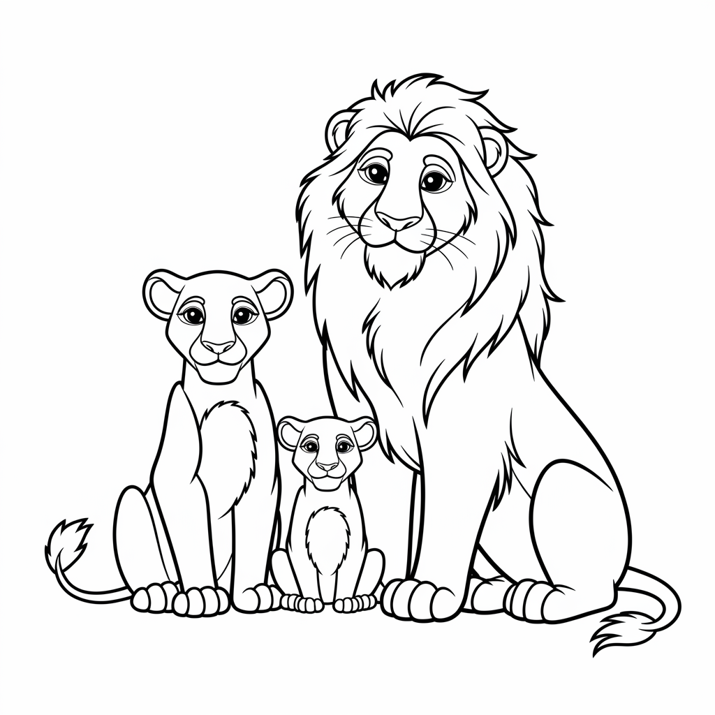 Lion Family Coloring Page 