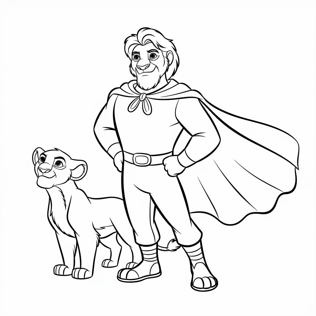 Hero Lion with Cape Coloring Page 