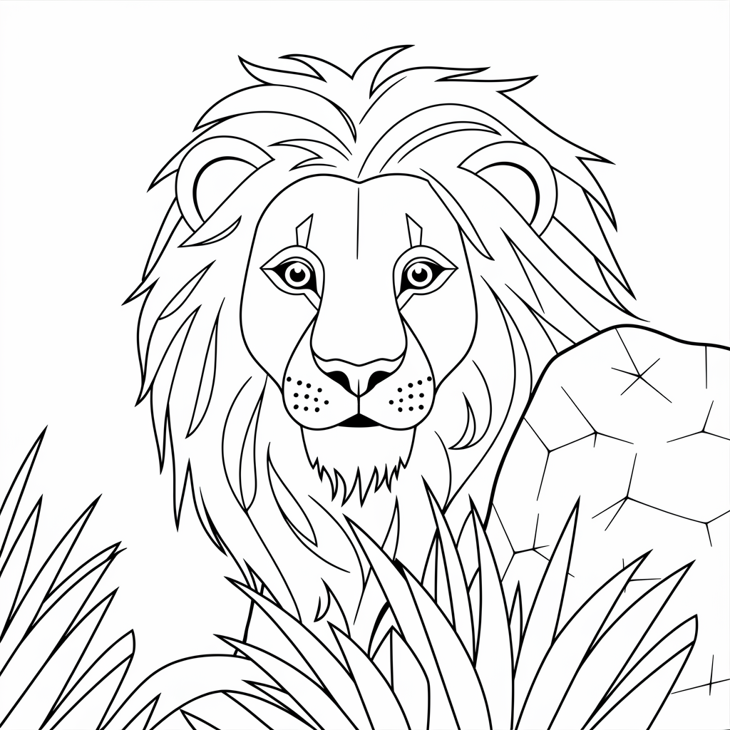 Lion Head Close-Up Coloring Sheet for Kids