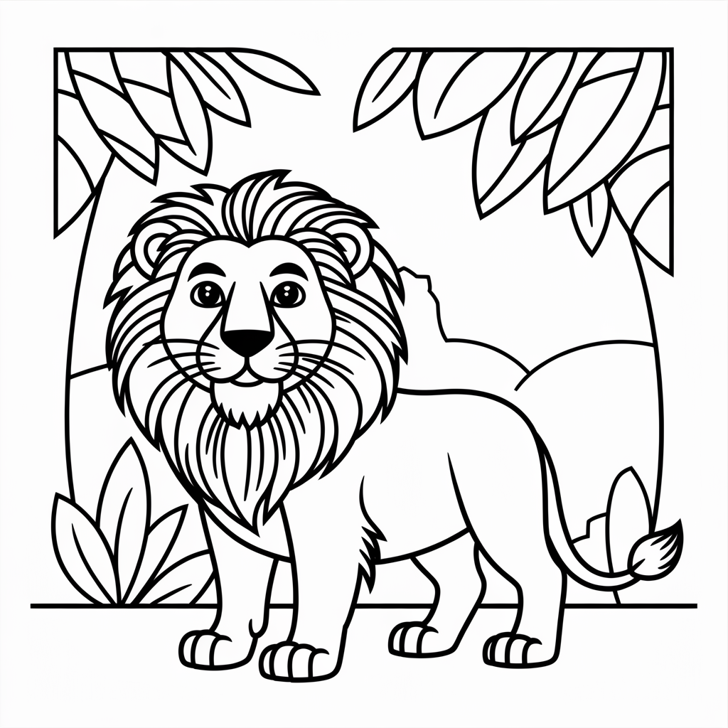 Lion in the Jungle Coloring Page 