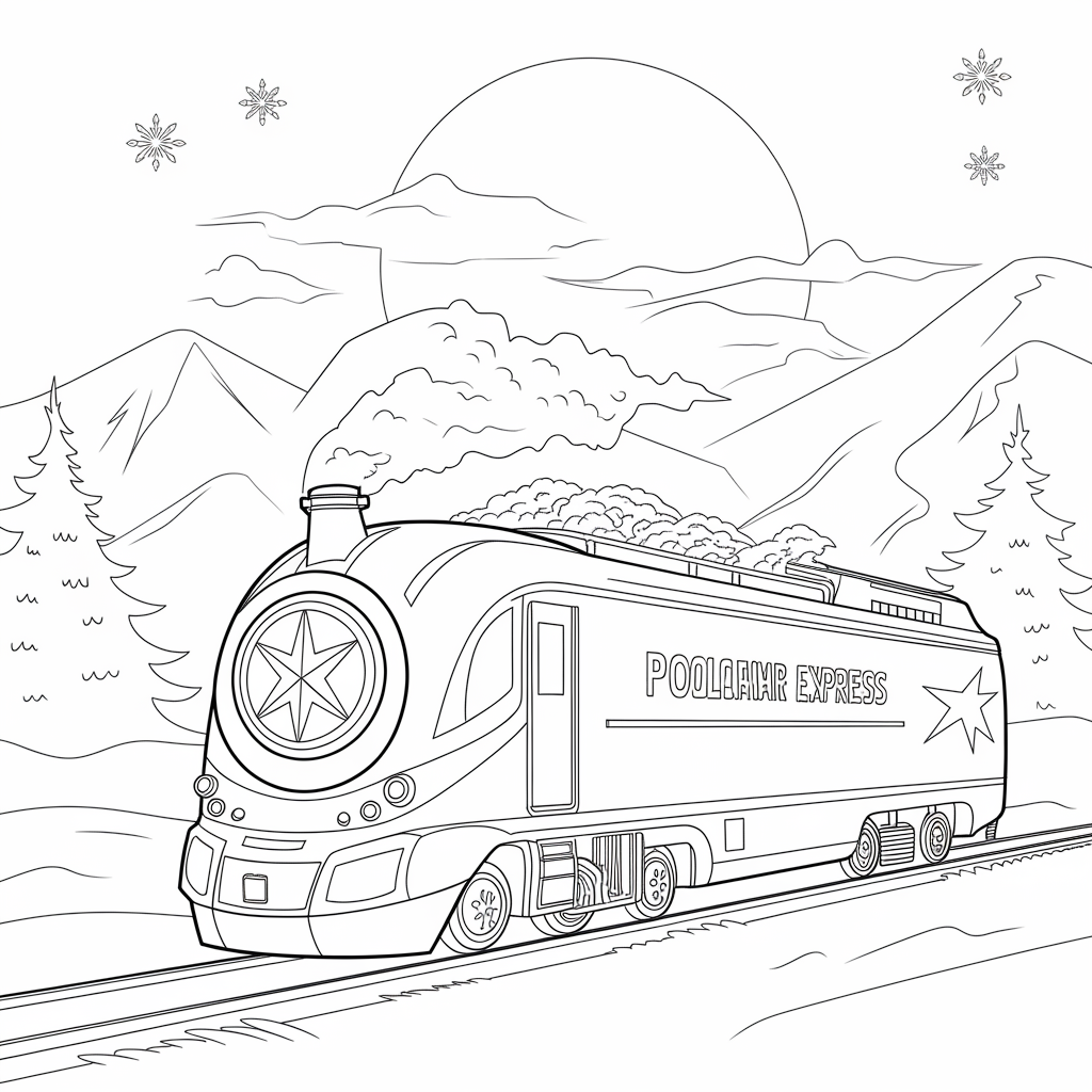Magical Polar Express Christmas Card Coloring Page Printable