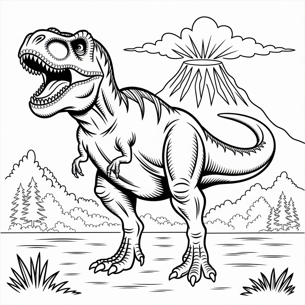 Roaring T-Rex Dinosaur Coloring Page 