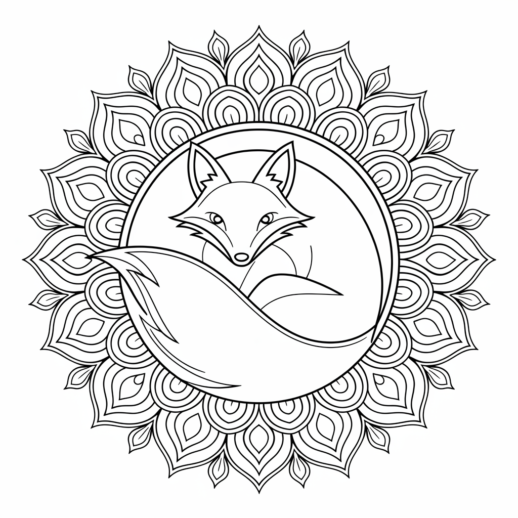 Mandala Fox in Circle Coloring Pages